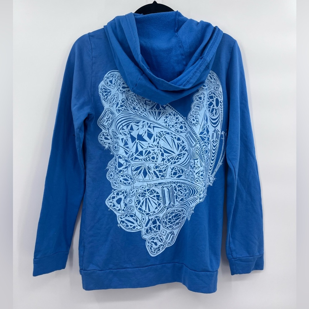 Lauren Moshi blue zip up hoodie with butterfly on back size Xs